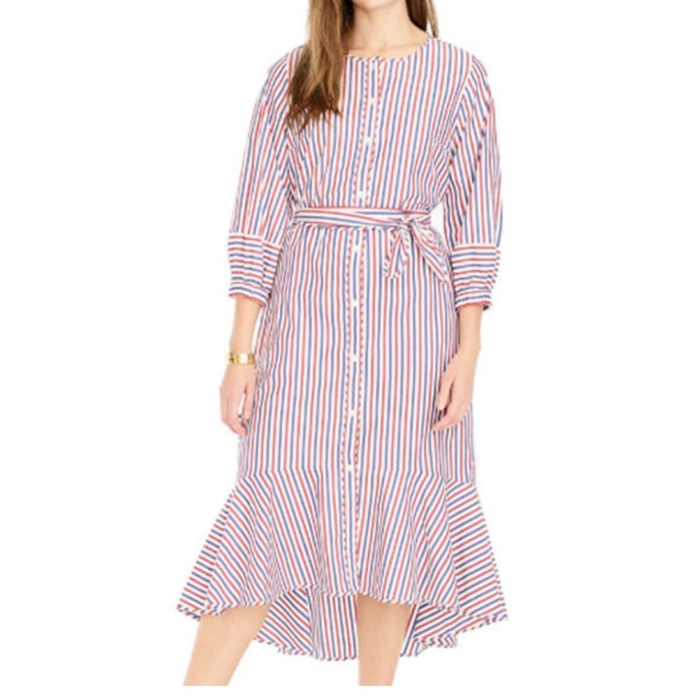 J. Crew Red and Blue Striped High Low Dress